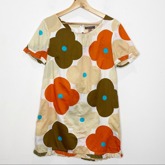 Orla Kiely Retro Floral Shift Dress Cream Orange Brown - Picture 2 of 11